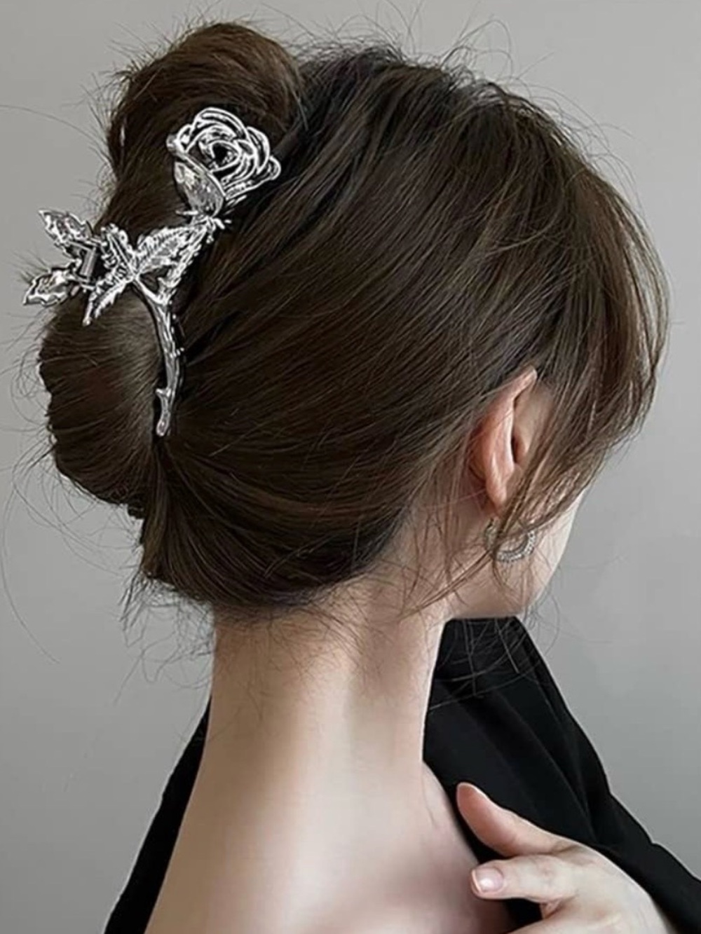 Silver Rose Claw Clip